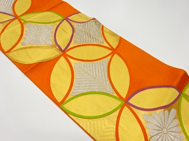 リサイクル　七宝に松・菊模様織出し袋帯